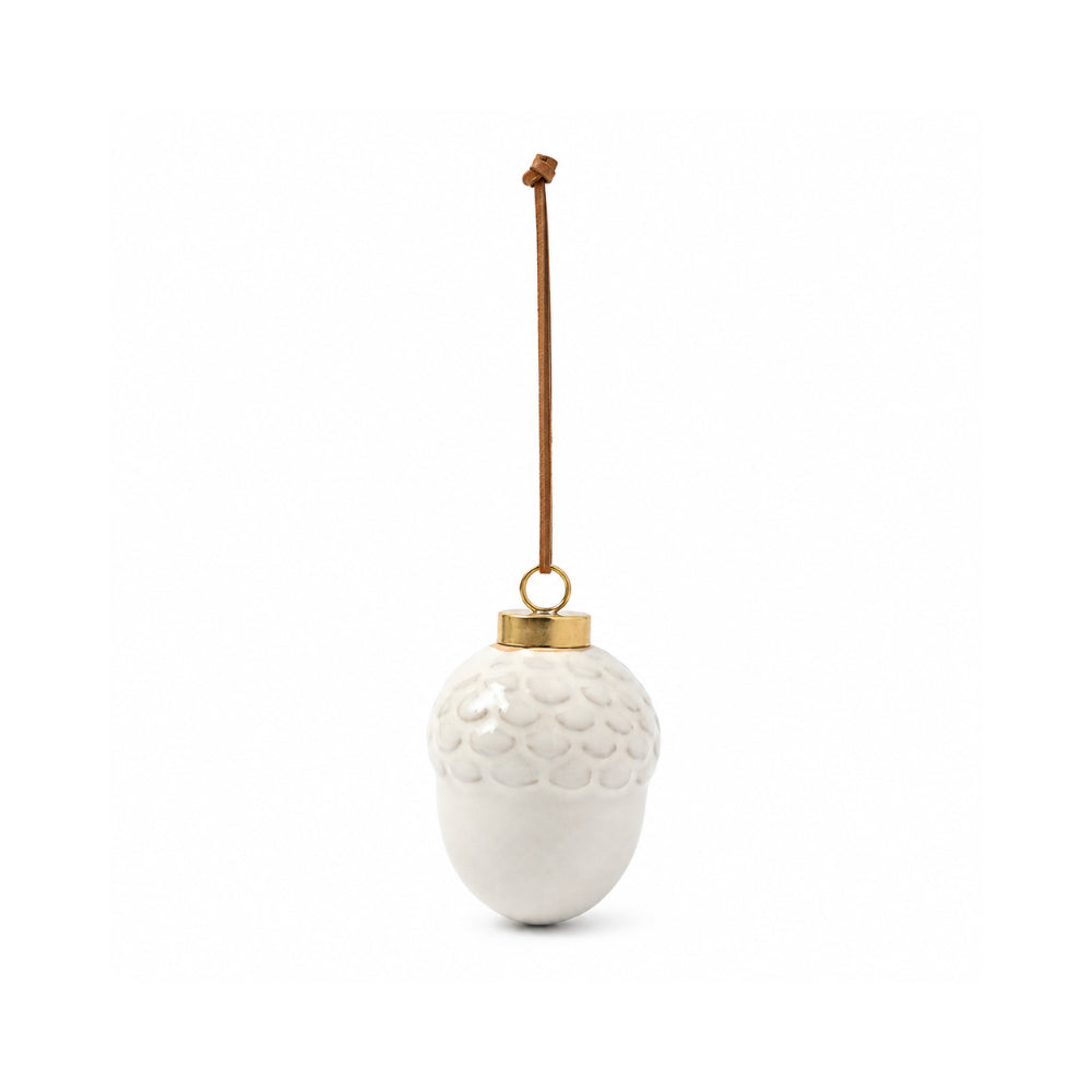 Plum Pudding Christmas Ceramic Christmas Tree Ornament Acorn Natural white